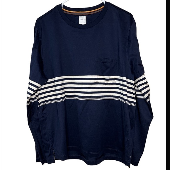 Paul Smith Navy Blue Long Sleeve Stripe T-Shirt - Picture 1 of 7